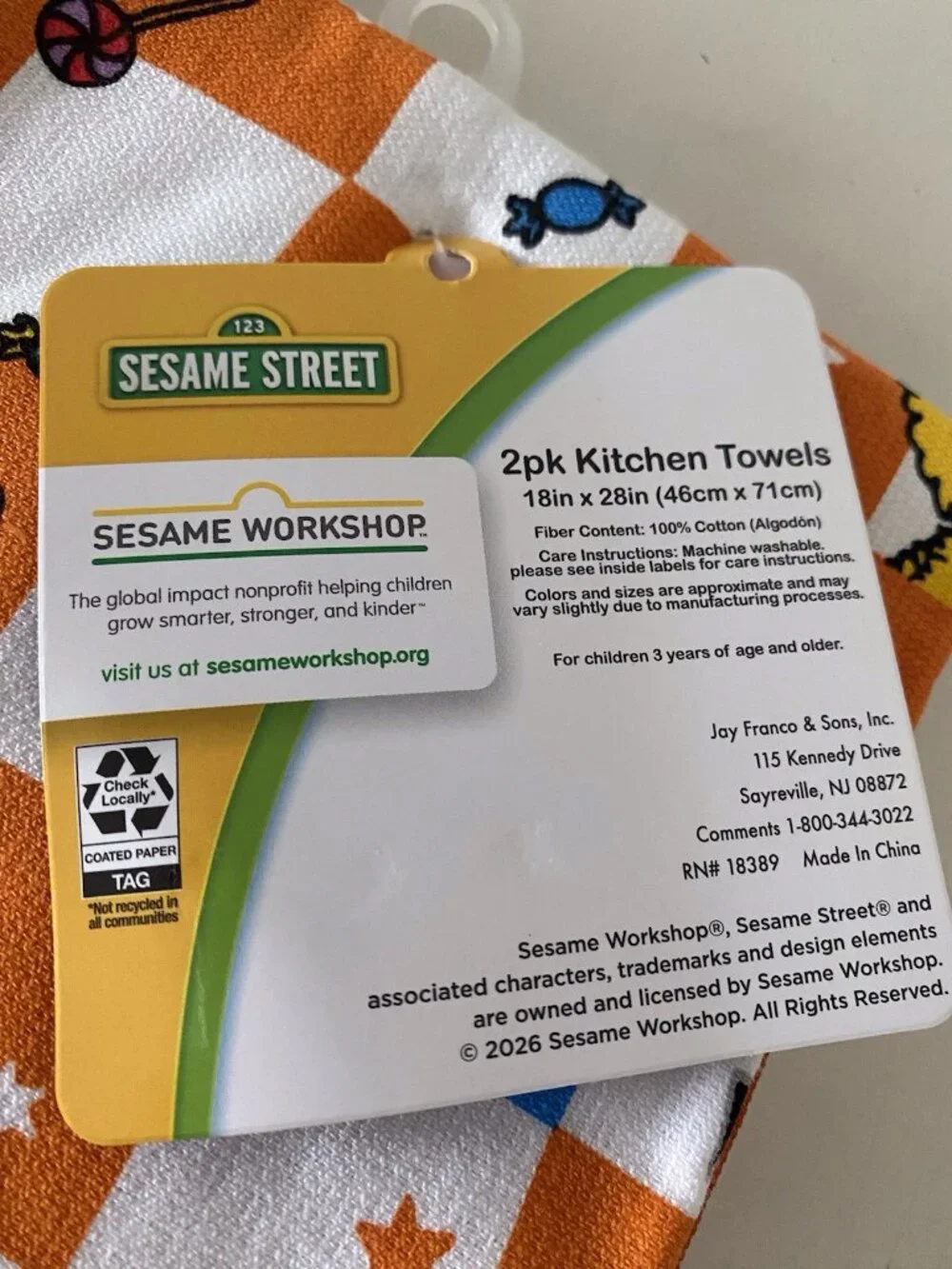 2 Pack Sesame Street Halloween Kitchen Dish Towels Cookie Big Bird, Oscar Count